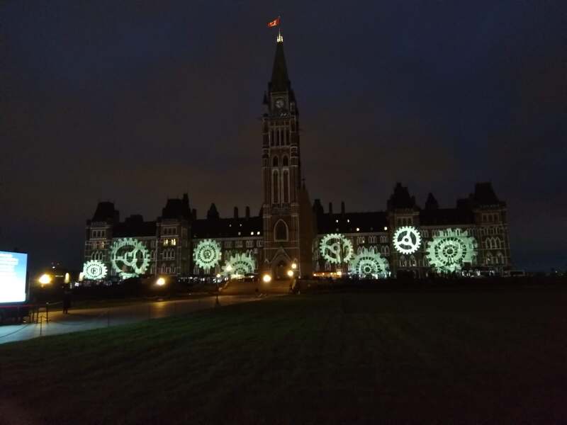 Parliament building with a light show test sequence